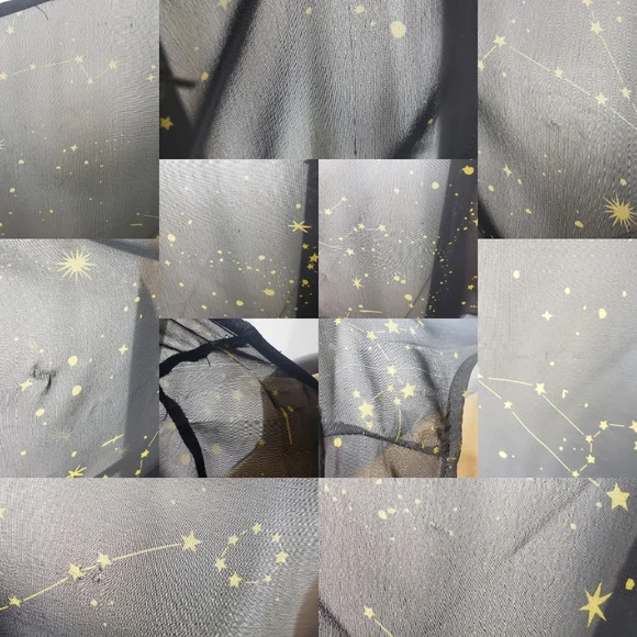 SOLD Black Sheer Gold Astrology Constellation Print Bell Sleeved Kimono Sz M - Picture 10 of 10
